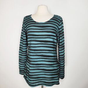 CUTLOOSE Teal Gray Black Textured Top Size M Long Sleeve Artsy Tunic Lagenlook